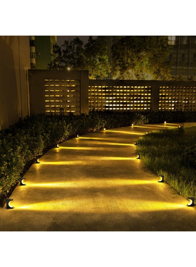 طقم 4 قطع مصابيح درجات شمسية على شكل هلال – مصابيح خطوات LED خارجية مقاومة للماء مع تحكم ذكي بالضوء للحديقة والدرج - Image 5